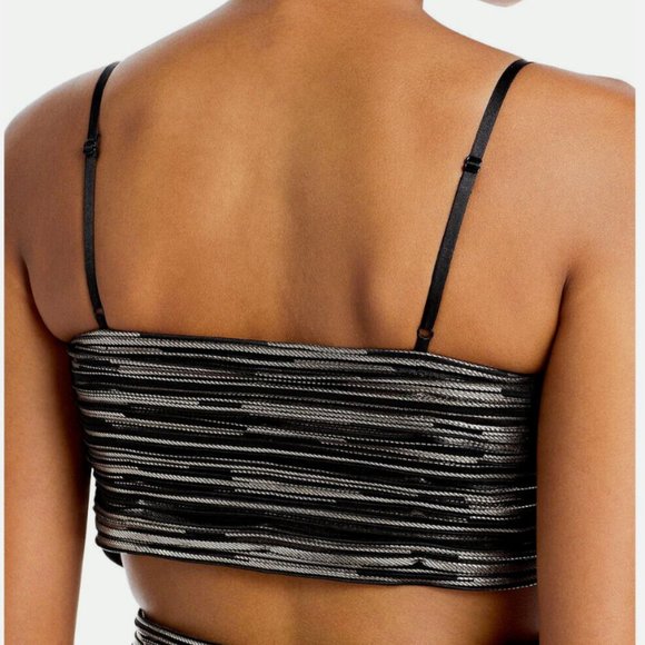 Aidan Mattox Metallic Striped V-Neck A-Line Midi Dress Party Cocktail Dress - Picture 5 of 10